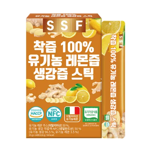 하루특가) 순수식품 착즙 100% 유기농 레몬즙 생강즙 스틱, 15g, 14포, 1박스