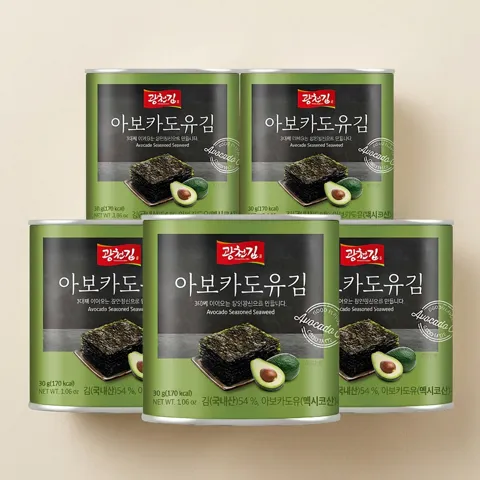 하루특가) 광천김 아보카도유김, 30g, 5캔