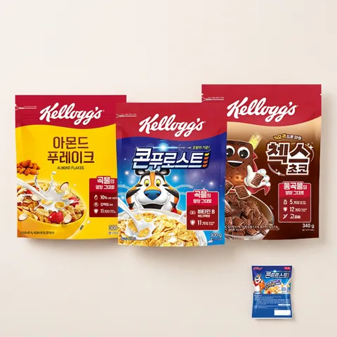 하루특가) 켈로그 콘푸로스트, 300g + 아몬드 푸레이크, 300g + 첵스초코, 340g, 1세트