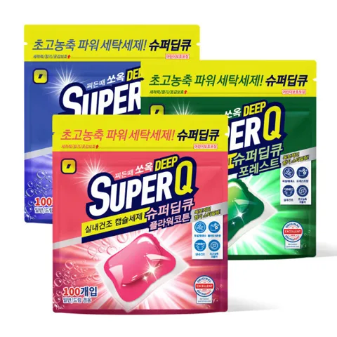 (100개입+100개입) 슈퍼딥큐 캡슐세제 3종 택1 (오션브리즈/플라워코튼/포레스트) 실내건조 드럼세탁기 세제