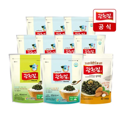 (신선집중) 광천김 김자반 10봉 베스트 모음전 / 해물 야채 아몬드 골라담기 주먹밥 김가루