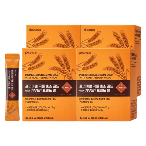 하루특가) 빌트루 프리미엄 카무트 곡물 효소 골드, 3g, 30포, 4박스