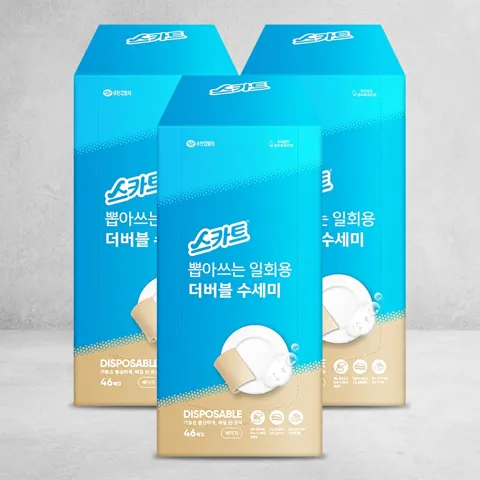 하루특가) 스카트 뽑아쓰는 일회용 더 버블 수세미, 베이지, 46매입, 3팩