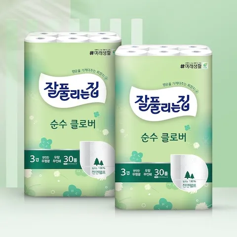 잘풀리는집 순수클로버 천연펄프 화장지 27M 30롤 2팩