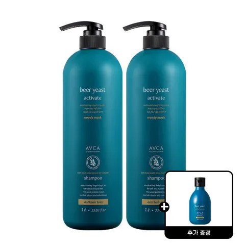 아브카 맥주효모 탈모완화 샴푸 우디머스크향 1000ml 2개 +아브카 맥주 샴푸 티트리향 100ml 1개 증정