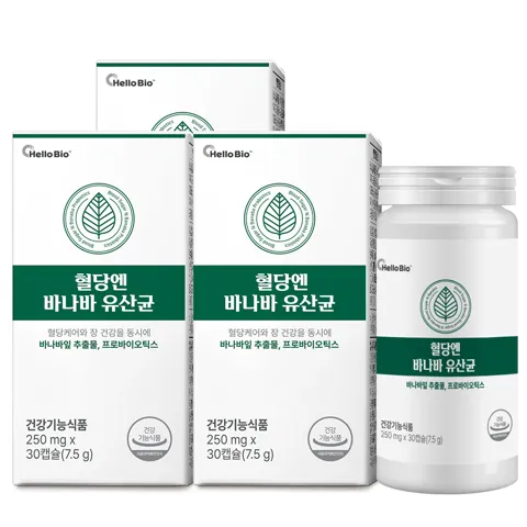 하루특가) 헬로바이오 혈당엔 바나바 유산균, 250mg, 30캡슐, 3박스