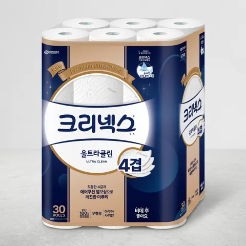 하루특가) 크리넥스 4겹 울트라클린 화장지, 30롤, 25m, 1팩
