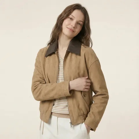 하루특가) 카시바디 FAUX 레더 배색 카라 점퍼, 블랙, 55, 1장