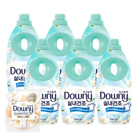 다우니 실내건조 섬유유연제 프레시 클린 1L 6개 + 다우니 코튼퓨어 200ml