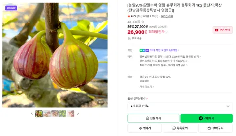 [농할20%]당일수확 영암 홍무화과 청무화과 1kg [원산지:국산(전남광주통합특별시 영암군)]