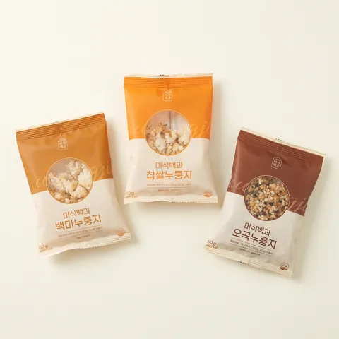 하루특가) 미식백과 누룽지, 백미 50g 10개 + 찹쌀 50g 10개 + 오곡 50g 10개, 30개