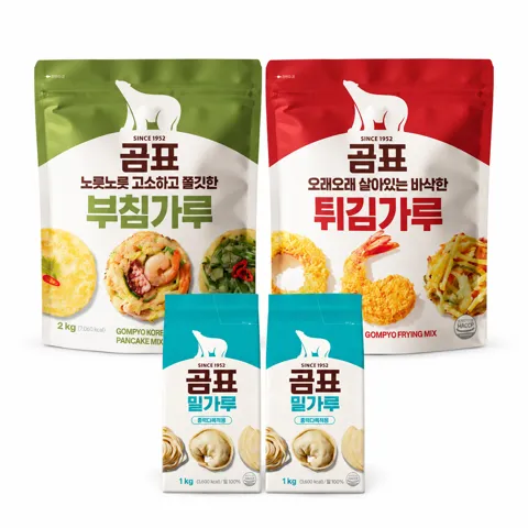 하루특가) 곰표 부침가루 2kg 1개 + 튀김가루 2kg 1개 + 밀가루 1kg 2개, 1세트