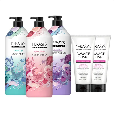 하루특가) 케라시스 퍼퓸 샴푸, 그린릴리, 1L, 3개 + 트리트먼트, 300ml, 2개
