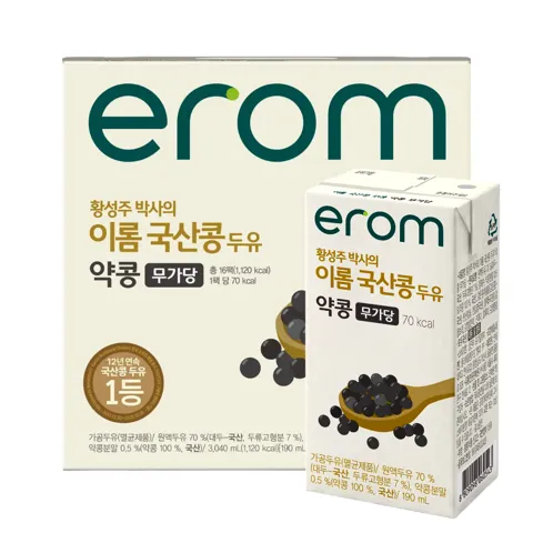 역대급특가) 이롬 국내산 약콩 무가당 두유, 190ml, 16개