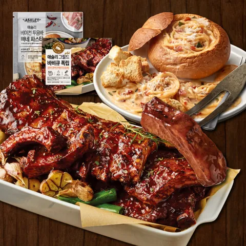 하루특가) 애슐리 2인 홈파티세트, 바베큐 폭립 500g 1개 + 투움바 빠네 파스타 600g 1개, 1세트