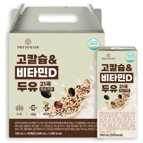 하루특가) 파이토메이드 고칼슘&비타민D 두유 21곡 미숫가루, 190ml, 16개