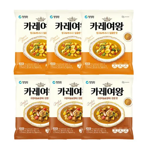 청정원 카레여왕 (분말) 마늘양파, 108g, 3개 + 망고바나나, 108g, 3개