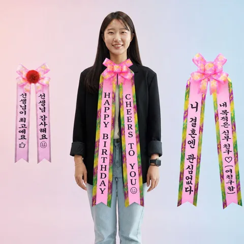 인간화환 미니 띠 결혼식 리본 생일 환갑 이벤트 축하 화환