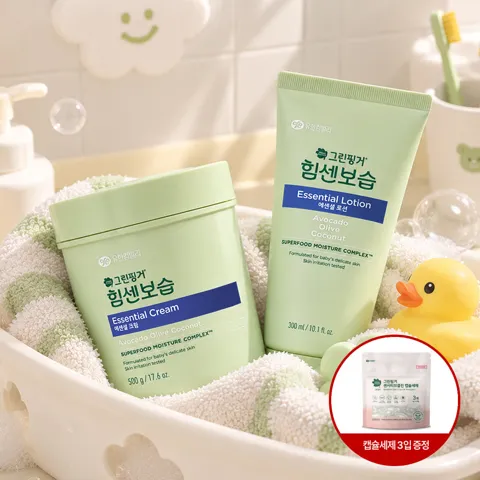 그린핑거 힘센보습 에센셜 크림 500g + 로션 300ml / 신생아, 유아, 어린이, 키즈 온가족용 스킨케어, 대용량, 신생아