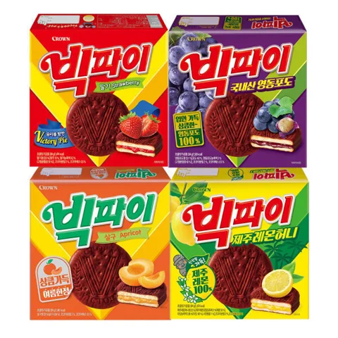 (옵션선택) 크라운제과 빅파이 324g 4개 골라담기 (딸기/제주레몬허니/살구/영동포도)