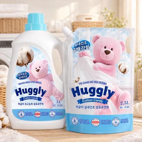 하루특가) 허글리 섬유유연제 코튼캔디, 초고농축 본품, 3L, 1개 + 실내건조 리필, 2.5L, 1개