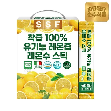 순수식품 유기농 레몬즙 1박스(100포) 대용량 착즙 100% NFC착즙
