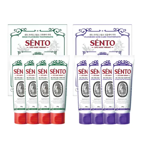 하루특가) 센토 프라임 고불소 구취케어 치약 120g 4개 + 잇몸케어 치약 120g 4개, 1세트