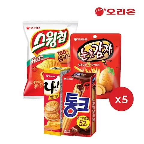 스윙칩 볶음고추장 60g 5개 + 눈을감자 56g 5개 + 나샌드 77g 5개 + 통크초코 45g 5개