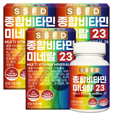하루특가) 순수식품 종합 멀티 비타민 미네랄 23종 9개월분, 90정, 3박스