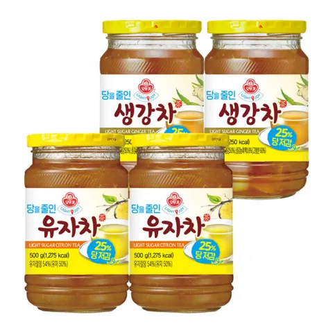 LIGHTJOY 당을줄인 유자차 500G 2개 + 당을줄인 생강차 500G 2개 (소비기한 2026-11-19)