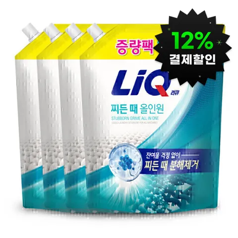(12%결제할인) (대용량 증량팩) 리큐 찌든때 올인원 2L (1.8L+200ml) 4개 일반/드럼겸용