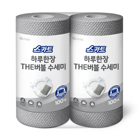 하루특가) 스카트 하루한장 THE버블 수세미, 그레이, 100매, 2입, 1팩
