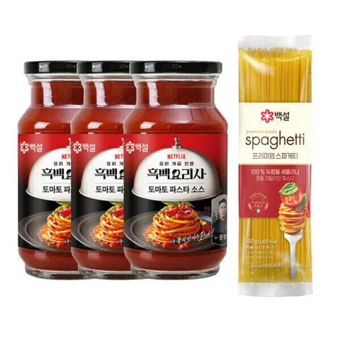 CJ 백설 토마토 파스타소스 600G 3개 + 스파게티면 1개
