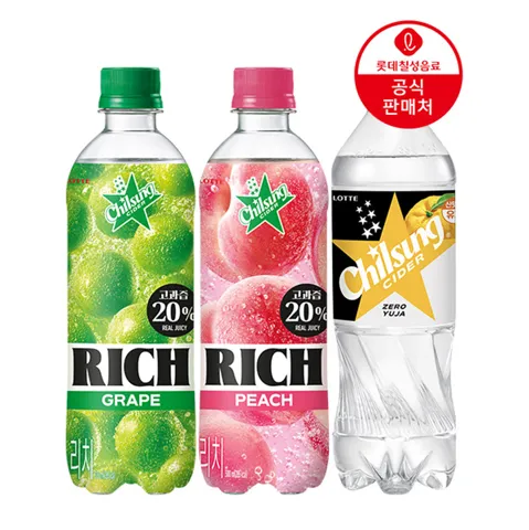 칠성사이다 500ml 18펫(RICH복숭아6+RICH포도6+제로 유자6)