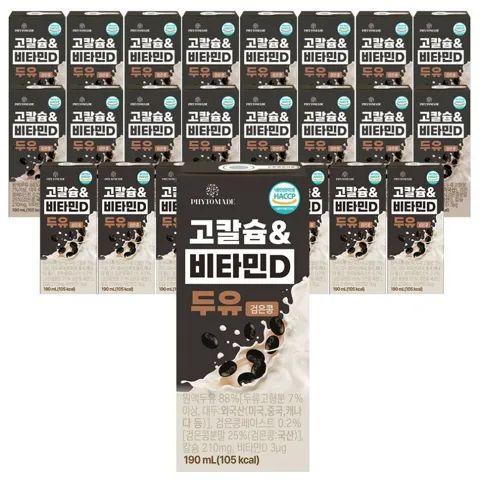 선착순특가) 파이토메이드 고칼슘 앤 비타민D 두유 검은콩, 190ml, 24개