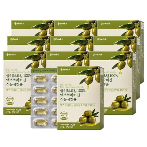 선착순특가) 솔리치 올리브오일 100% 엑스트라버진 식물성캡슐, 30캡슐, 10박스