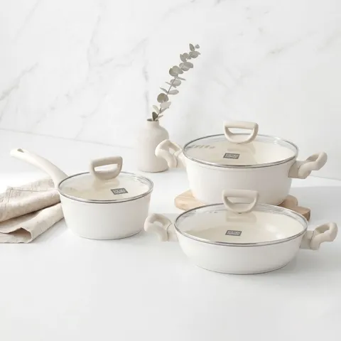 선착순특가) 키친플라워 꾸테 세라믹 인덕션 냄비 3종 세트, 아이보리, 편수18cm + 양수20cm + 전골24cm, 1세트