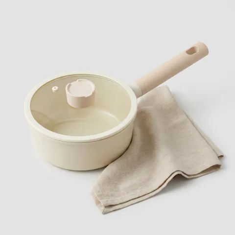 선착순특가) 자이글 블룸 인덕션 겸용 티타늄 코팅 편수냄비, 아이보리, 18cm, 1개