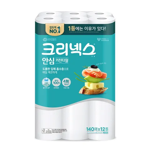 선착순특가) 크리넥스 안심 키친타월, 140매, 12롤, 1팩
