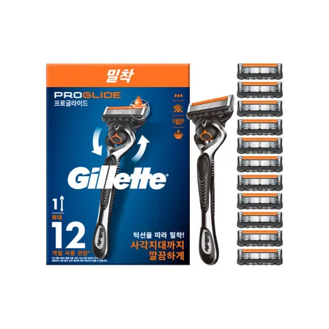 질레트 프로글라이드 매뉴얼 면도기 핸들1 + 면도날 12입