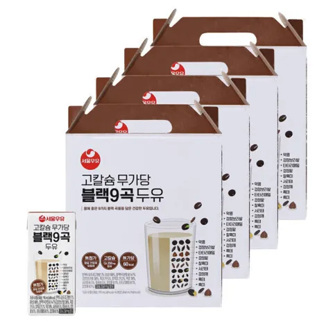 서울우유 고칼슘 무가당 블랙9곡 두유 190ml 64팩 -칼슘250mg/60Kcal/무설탕
