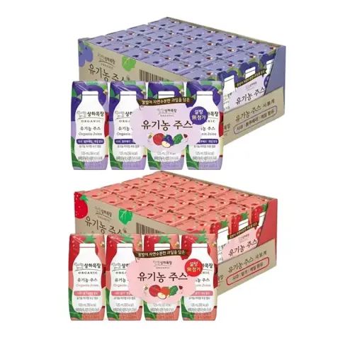 상하목장 유기농 주스 사과딸기케일, 125ml, 24개 +사과블루베리케일, 125ml, 24개