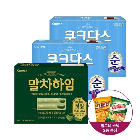 크라운 쵸코케이크 202g 2개+말차하임 첫잎에디션 284g 1개+쟈키쟈키/야채타임 2봉 증정