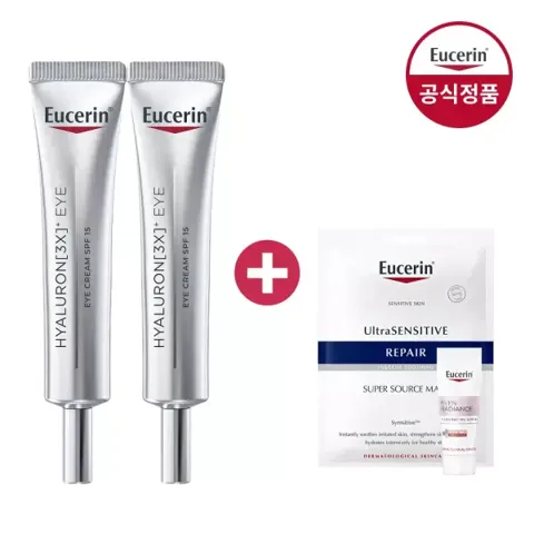 유세린 하이알루론 3X 아이크림 15ml 2개 +(증)일루미네이팅 세럼 7ml+마스크팩