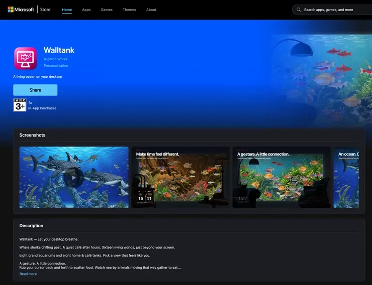 [MS스토어/Mac스토어] Walltank: 츄라우미 수족관 풍 배경화면 한정 무료